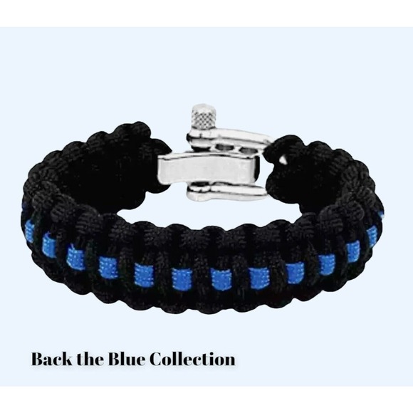 Blue Line Paracord Stainless Steel Adjustable Lock Bracelet S-XL Variations - Picture 1 of 6